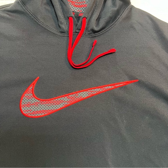 Nike Therma Fit KO Swoosh Camo Hoodie Black / Red Pullover Sweatshirt Size XL - Picture 3 of 10